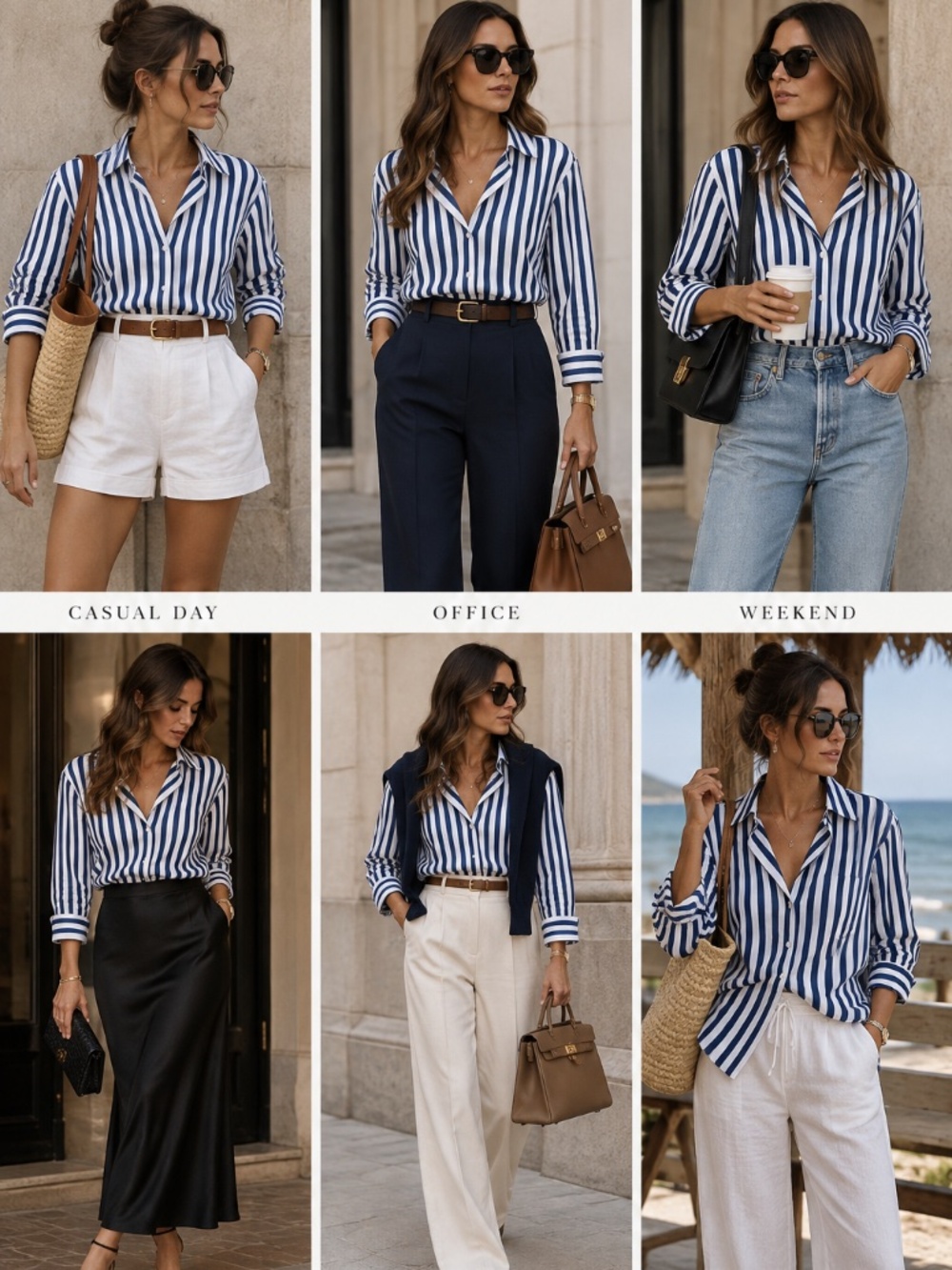 Zara Blue and White Striped Shirt